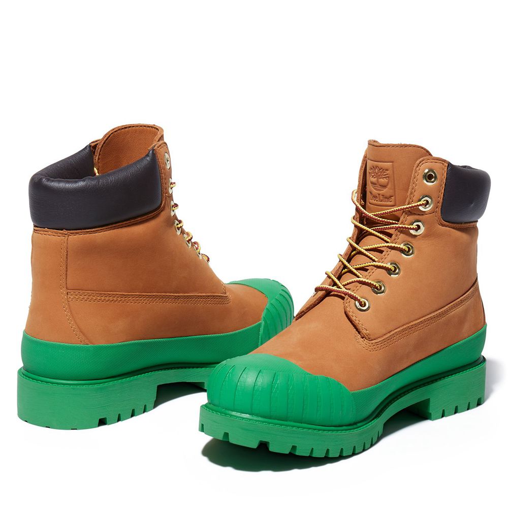 Bototos Timberland Hombre 6-Inch Bee Line X Waterproof Rubber Toe Marrones/Verde - Chile KOF-137640